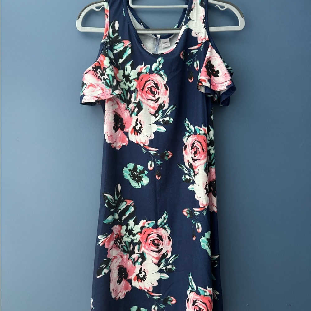 Floral Sleeveless Navy Dress